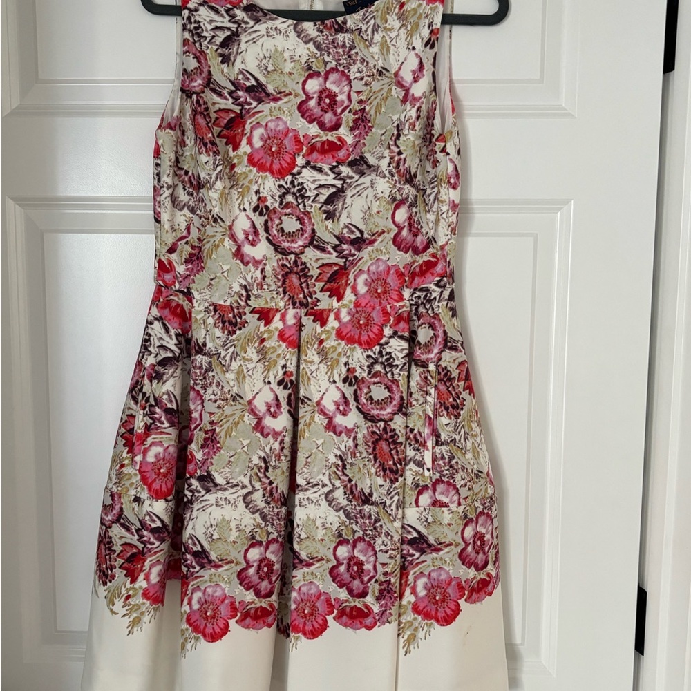 Taylor Pink and Red Fit and Flare Knee-Length Skirt
